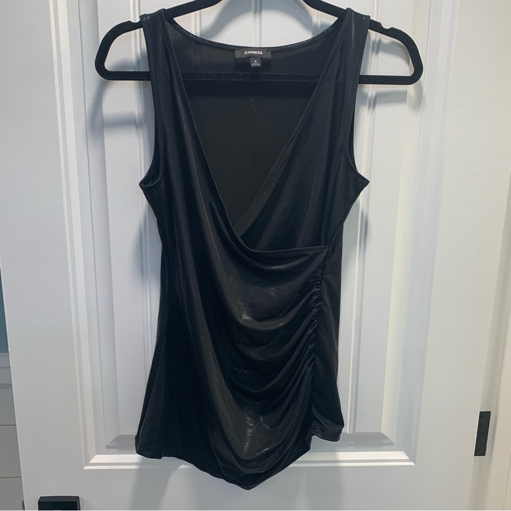 Express. Small black shimmery tank. V neck. Cross front style. NWOT